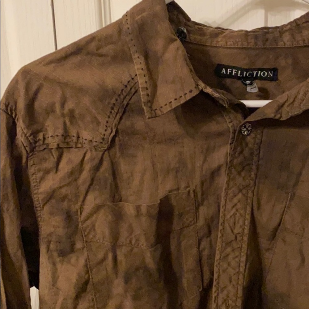 Two Toned Brown Affliction Long Sleeve Button Up L